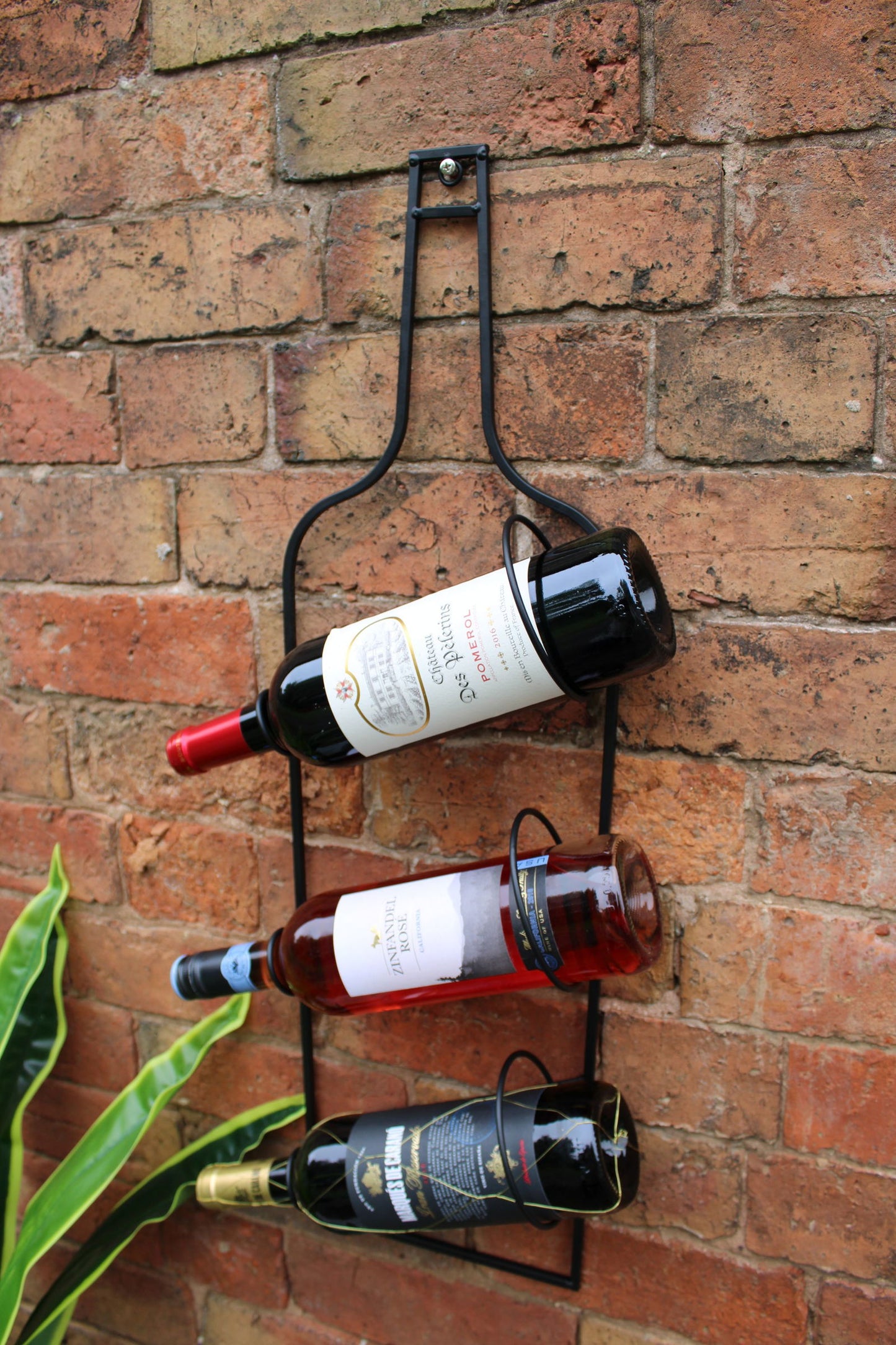 Wall Mounted Black Metal Wine Bottle Holder