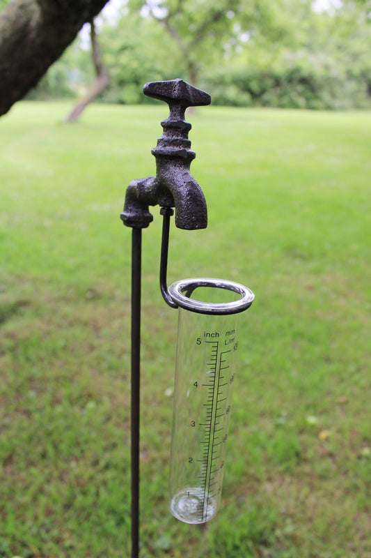 Cast Iron and Glass Garden Rain Gauge, Outside Tap