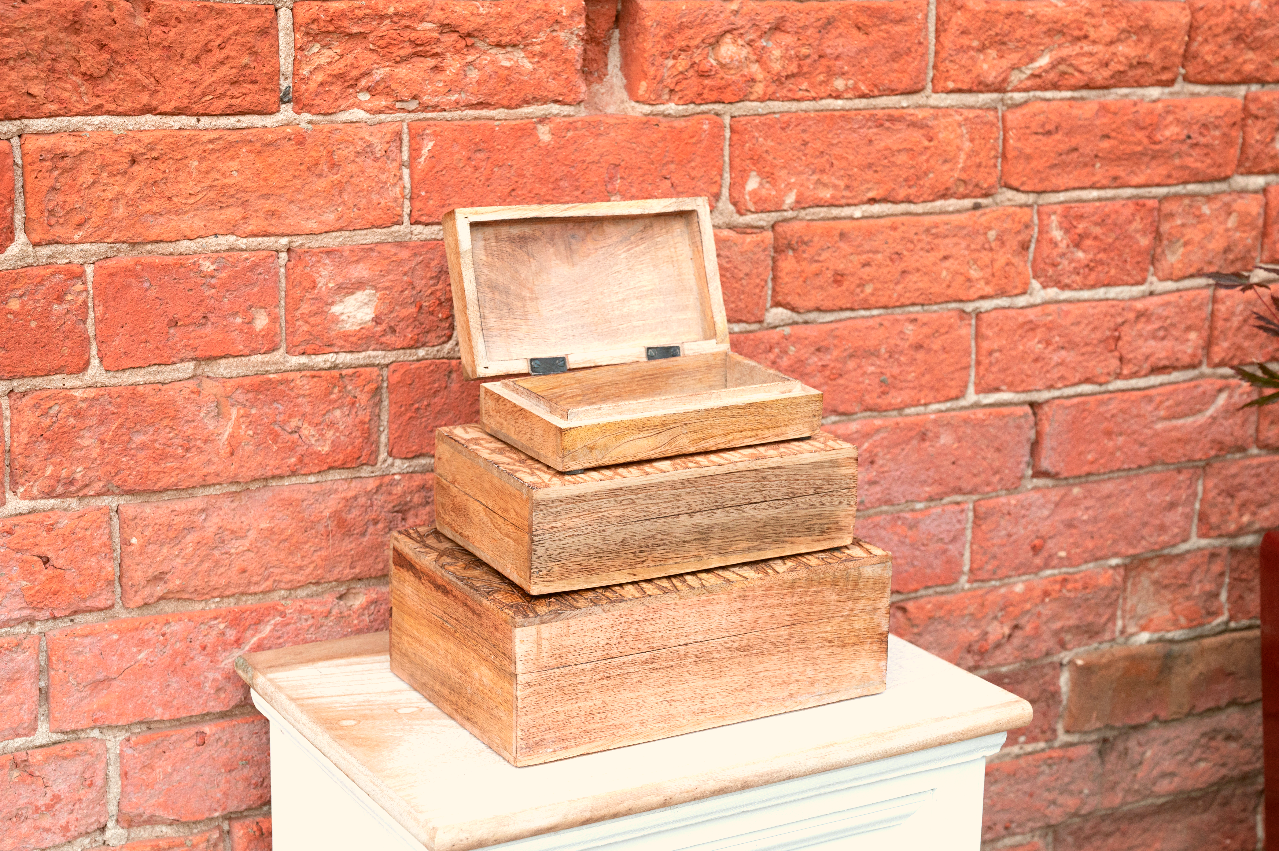 Bamboo Carved Boxes Set of Three