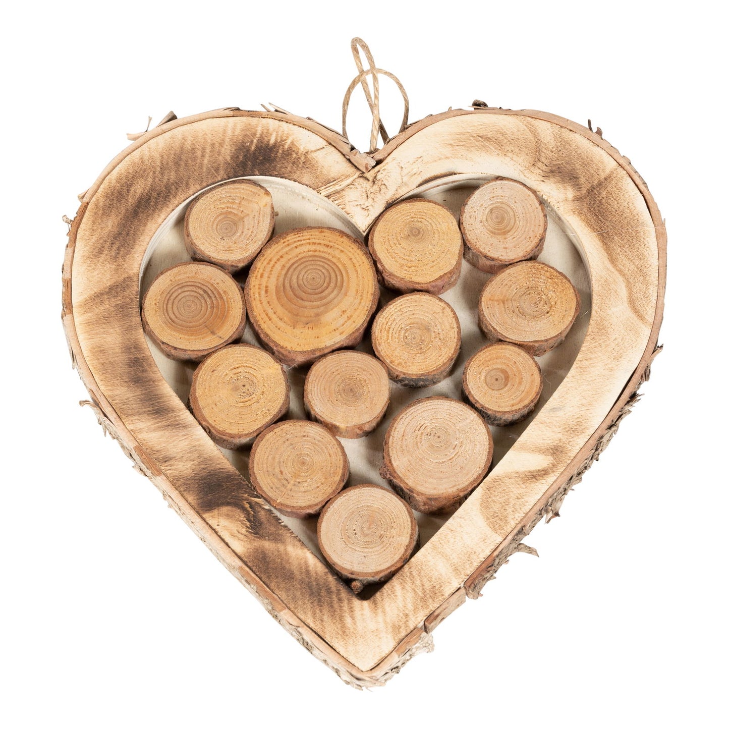 Wooden Hanging Heart With Burnt Effect 28cm