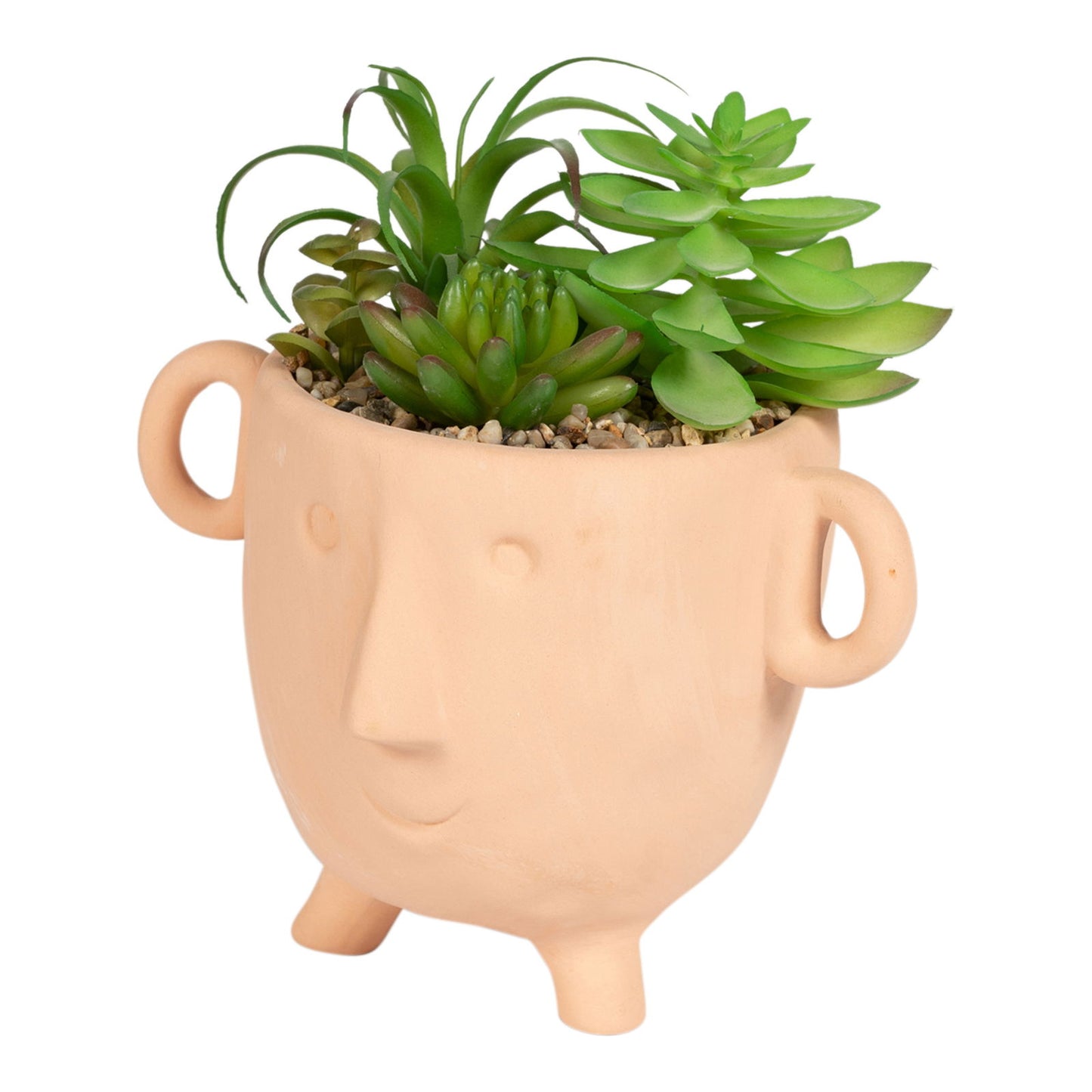 Face Terracotta Pot With Faux Cacti Large