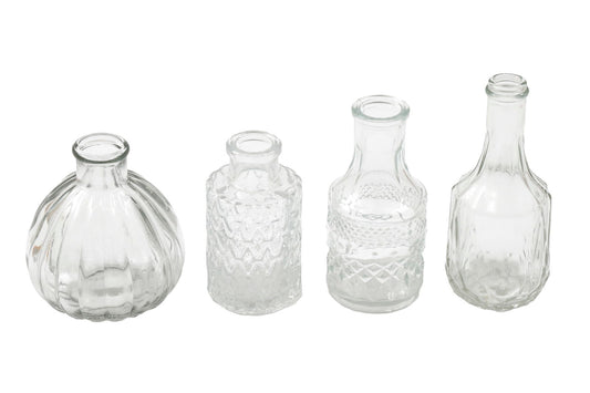 Set of 4 Clear Glass Variety Posy Vase Bottles