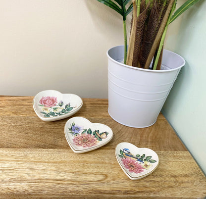 Set Of Three Heart Trinkets Dishes with Gold Edging