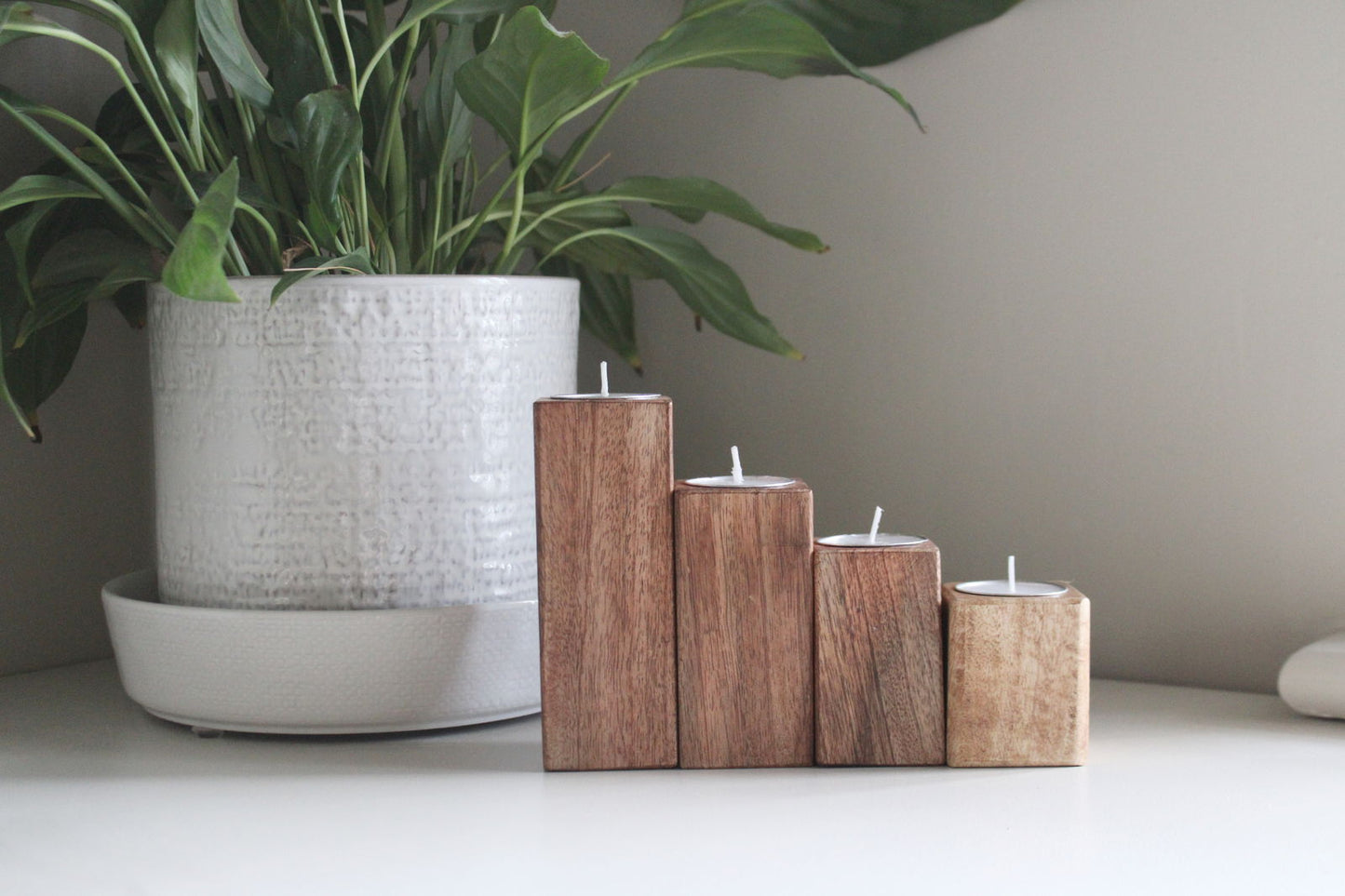 Set of Four Mango Wood Tealight Holders