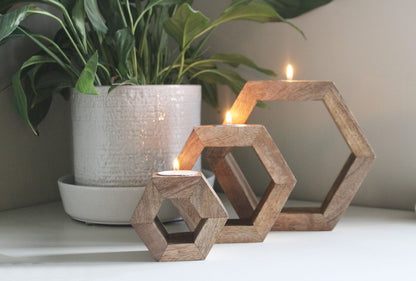 Set of Three Hexagon Tealight Holders 20cm