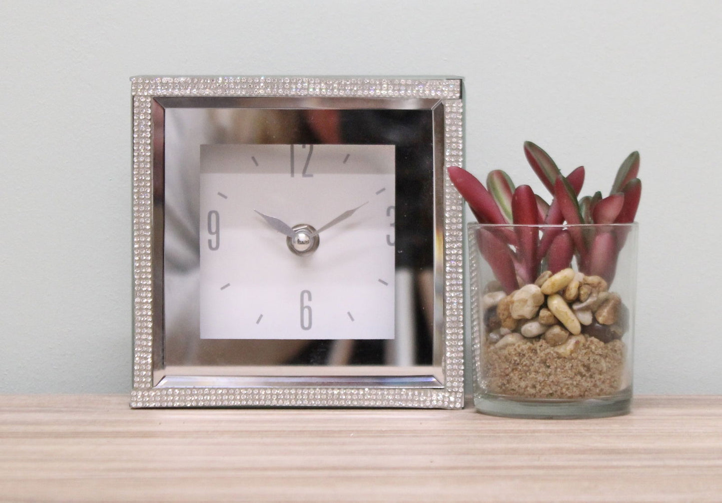 Small Freestanding Mirrored and Jewelled Table Clock