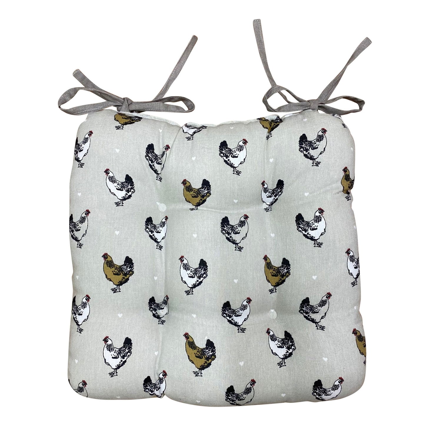 Padded Seat Pad With Ties With A Chicken Print Design