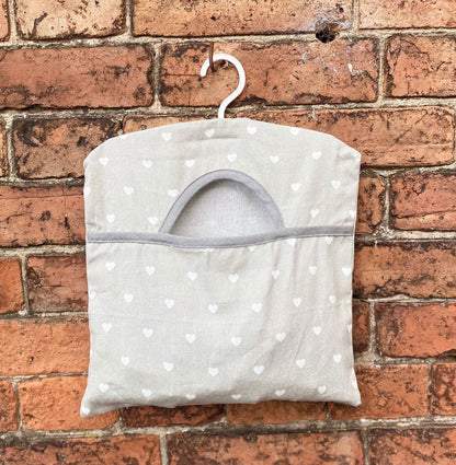 Cotton Peg Bag With Grey Hearts Design