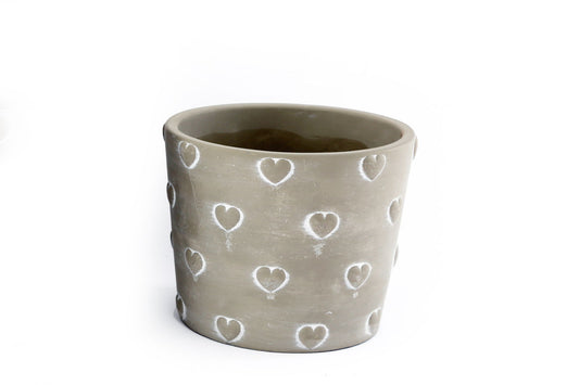 Grey Stone Hearts Planter Round Small