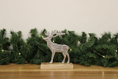 Silver Reindeer On Wood Base Large