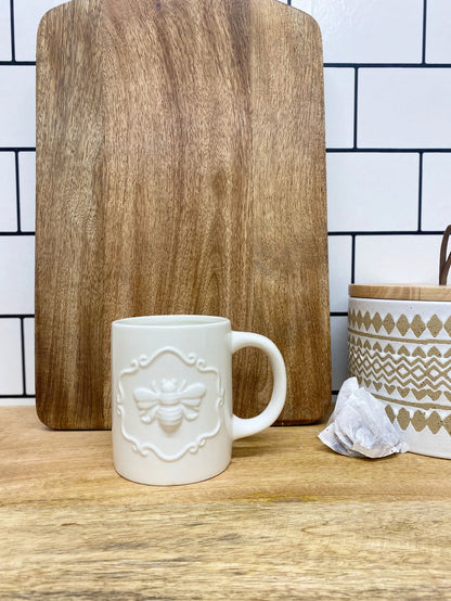 Cream Ceramic Embossed Bee Mug