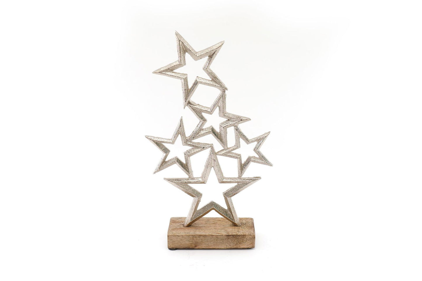 Silver Metal Stars On Wood Plinth