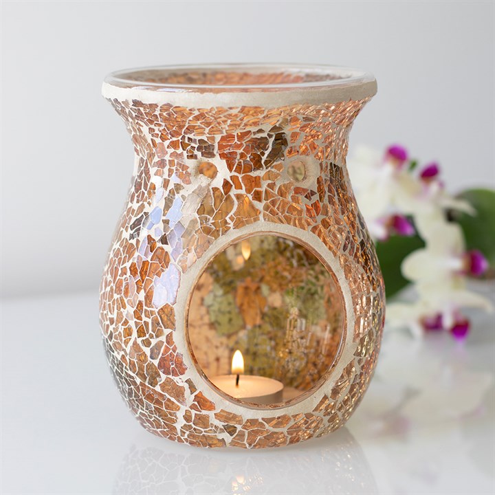 Large Brown Crackle Oil Burner and Wax Warmer 13.5cm