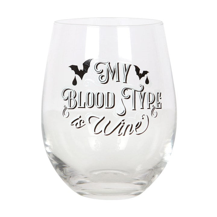 My Blood Type is Wine Stemless Wine Glass 12cm