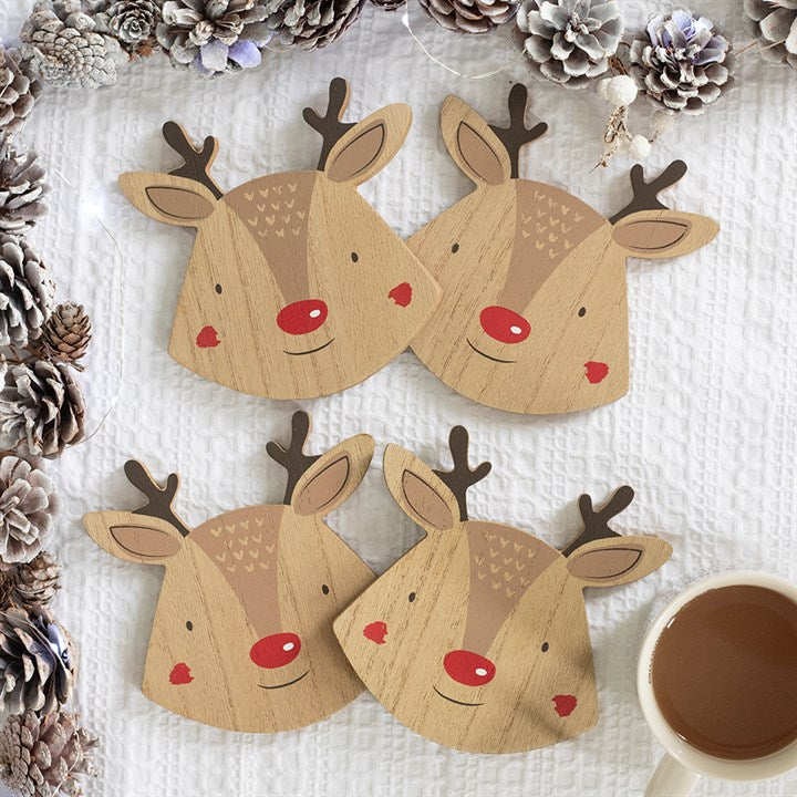 Set of 4 Reindeer Coasters 14cm