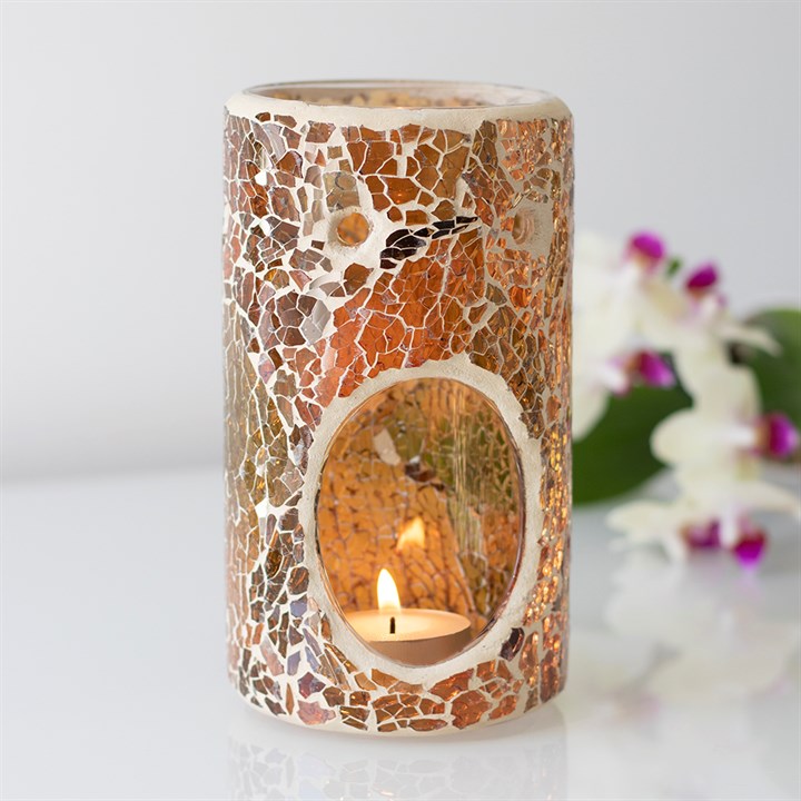 Pillar Brown Crackle Oil Burner and Wax Warmer 14.5cm