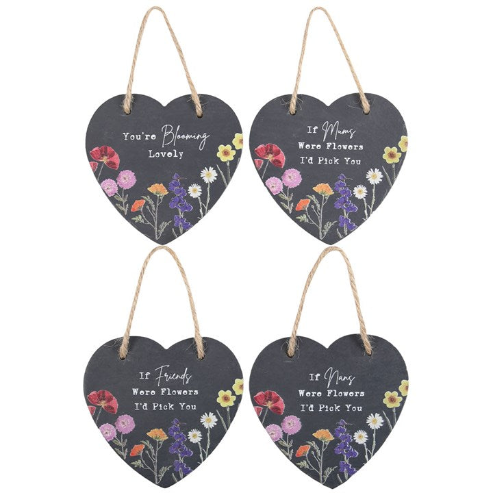 Set of 24 Wildflower Slate Hearts on Display