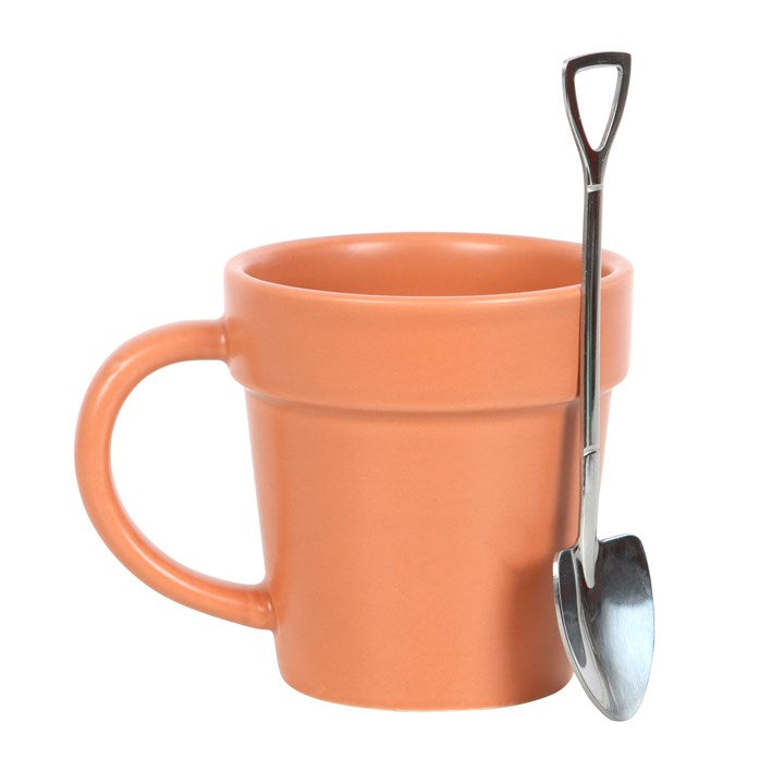 Plain Plant Pot Ceramic Mug and Shovel Spoon 10c