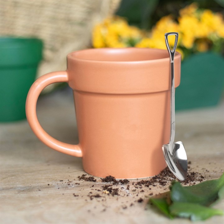 Plain Plant Pot Ceramic Mug and Shovel Spoon 10c