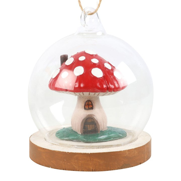 Mushroom House Glass Dome Hanging Decoration 8cm