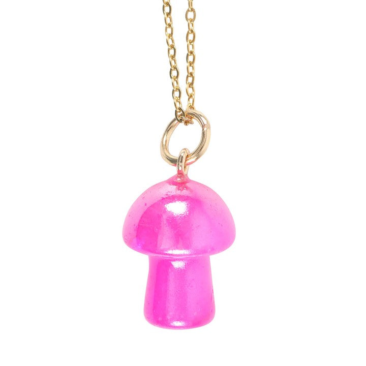 Pink Aura Crystal Mushroom Necklace Greeting Card 2.4cm