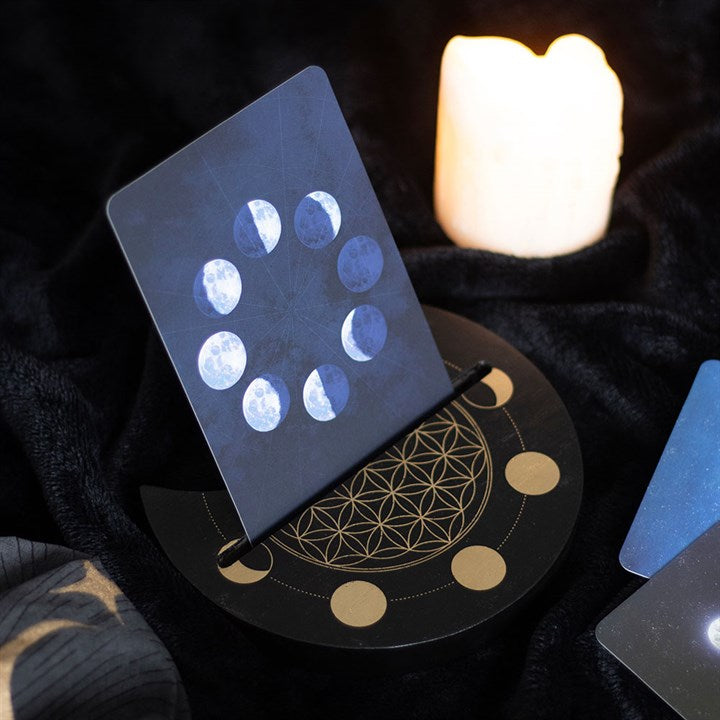 Black Flower of Life Crescent Moon Tarot Card Stand 11cm