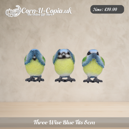 Three Wise Blue Tits 8cm Ad 1