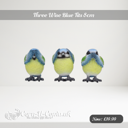 Three Wise Blue Tits 8cm Ad 2