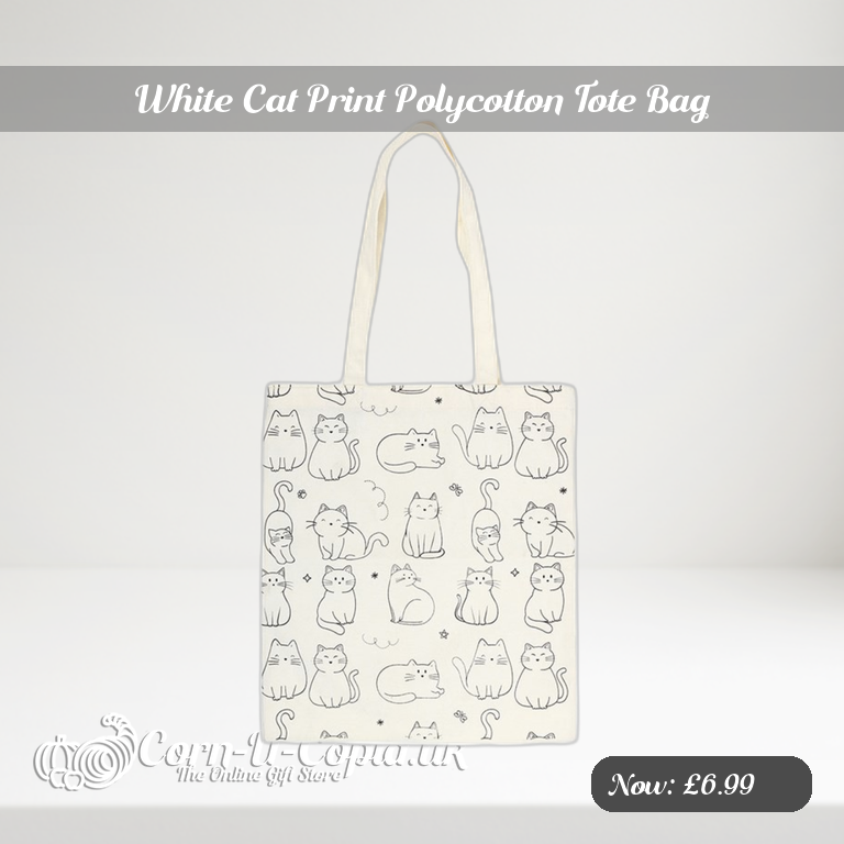 White Cat Print Polycotton Tote Bag Ad 2