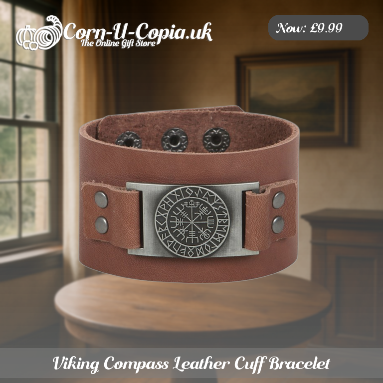 Viking Compass Leather Cuff Bracelet Ad 3
