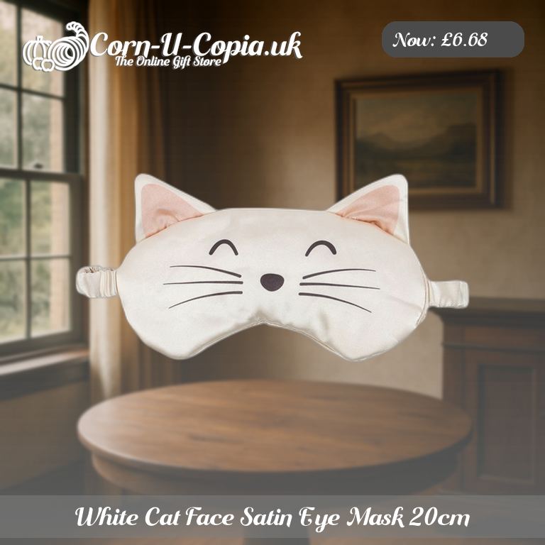White Cat Face Satin Eye Mask 20cm Ad 3
