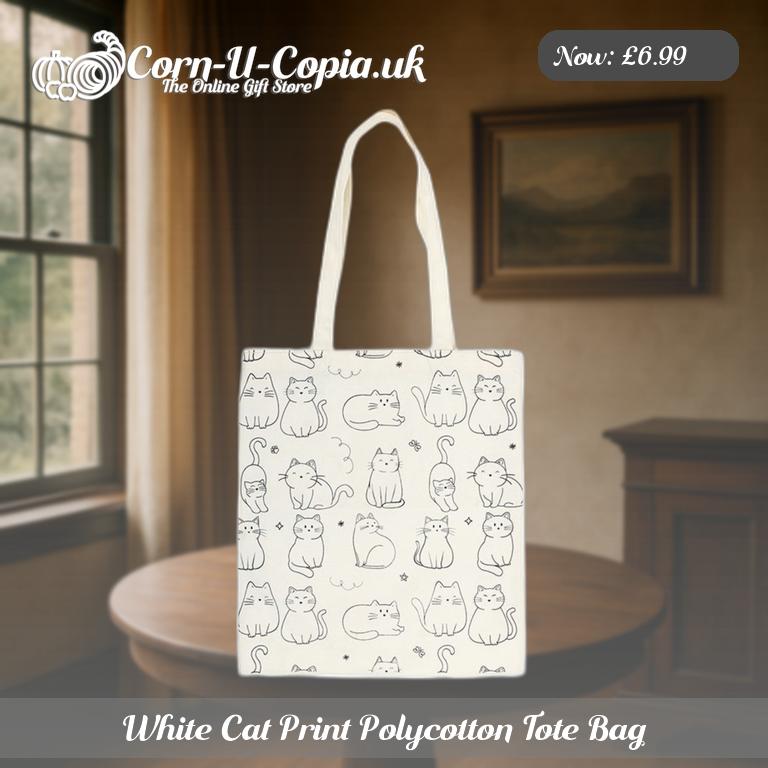 White Cat Print Polycotton Tote Bag Ad 3