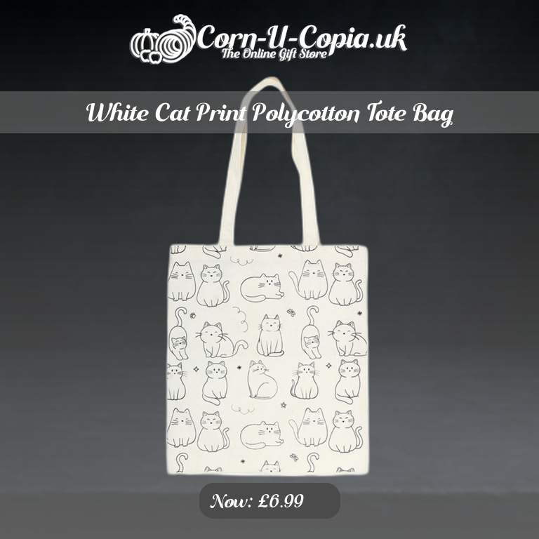 White Cat Print Polycotton Tote Bag Ad 4