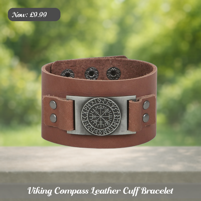 Viking Compass Leather Cuff Bracelet Ad 5