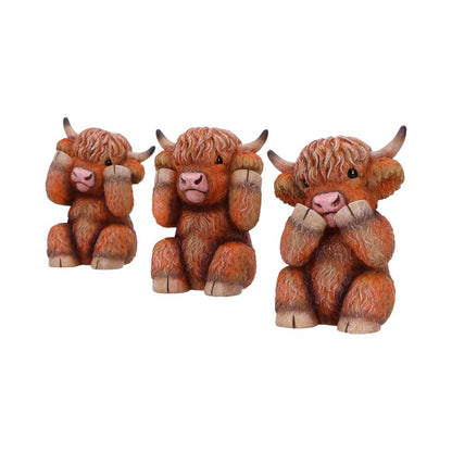 Three Wise Highland Cows 9.6cm