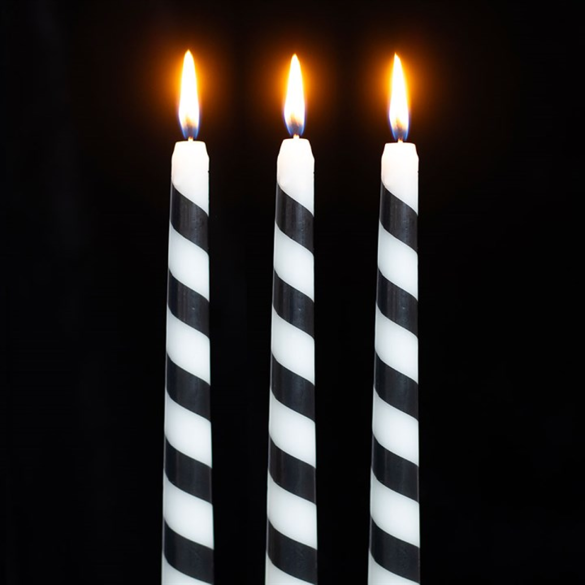 Set of 3 Black Candy Cane Taper Candles 26cm