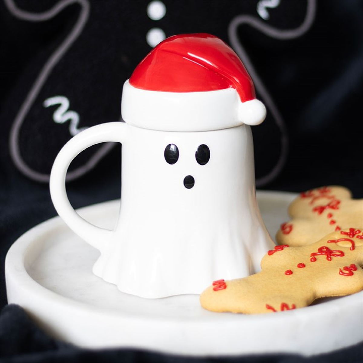 Ghost Shaped Mug with Santa Hat Lid 14.5cm
