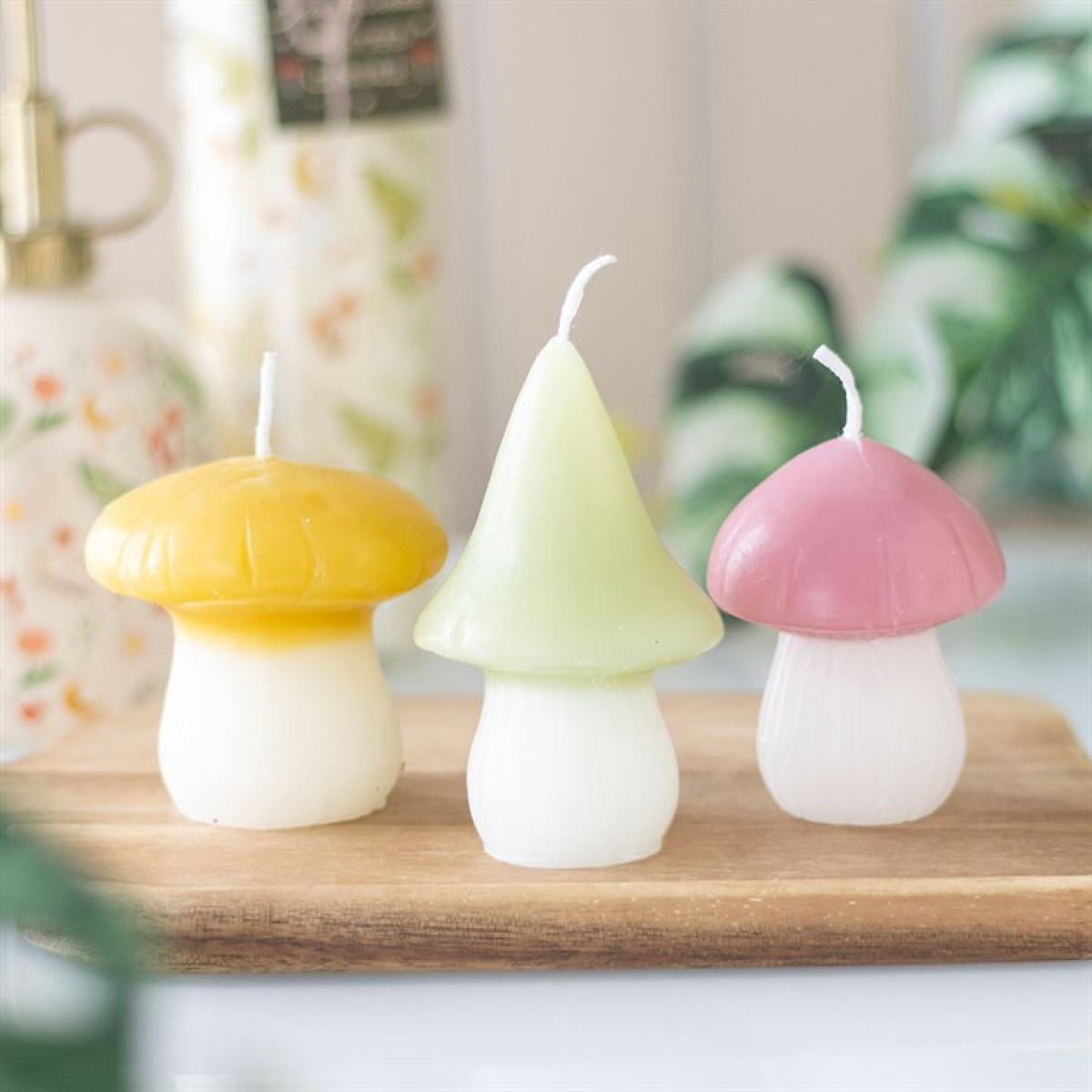 Set of 3 Pastel Mushroom Candles 10cm