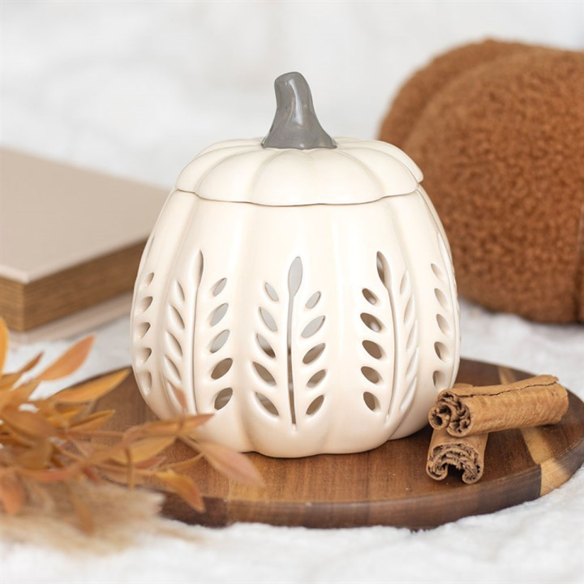 Cream Leaf Cut Out Pumpkin Oil Burner and Wax Warmer 13cm