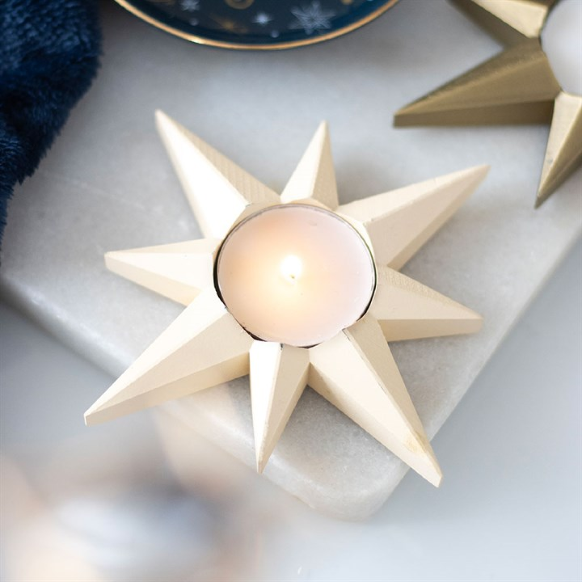 Cream Star Tealight Candle Holder 12.5cm