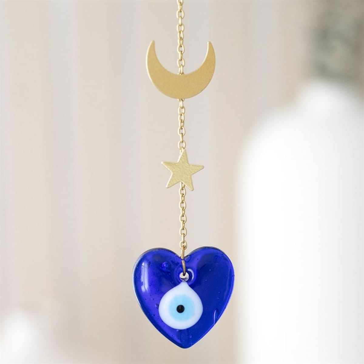 All Seeing Eye Glass Heart Hanging Decoration 21cm