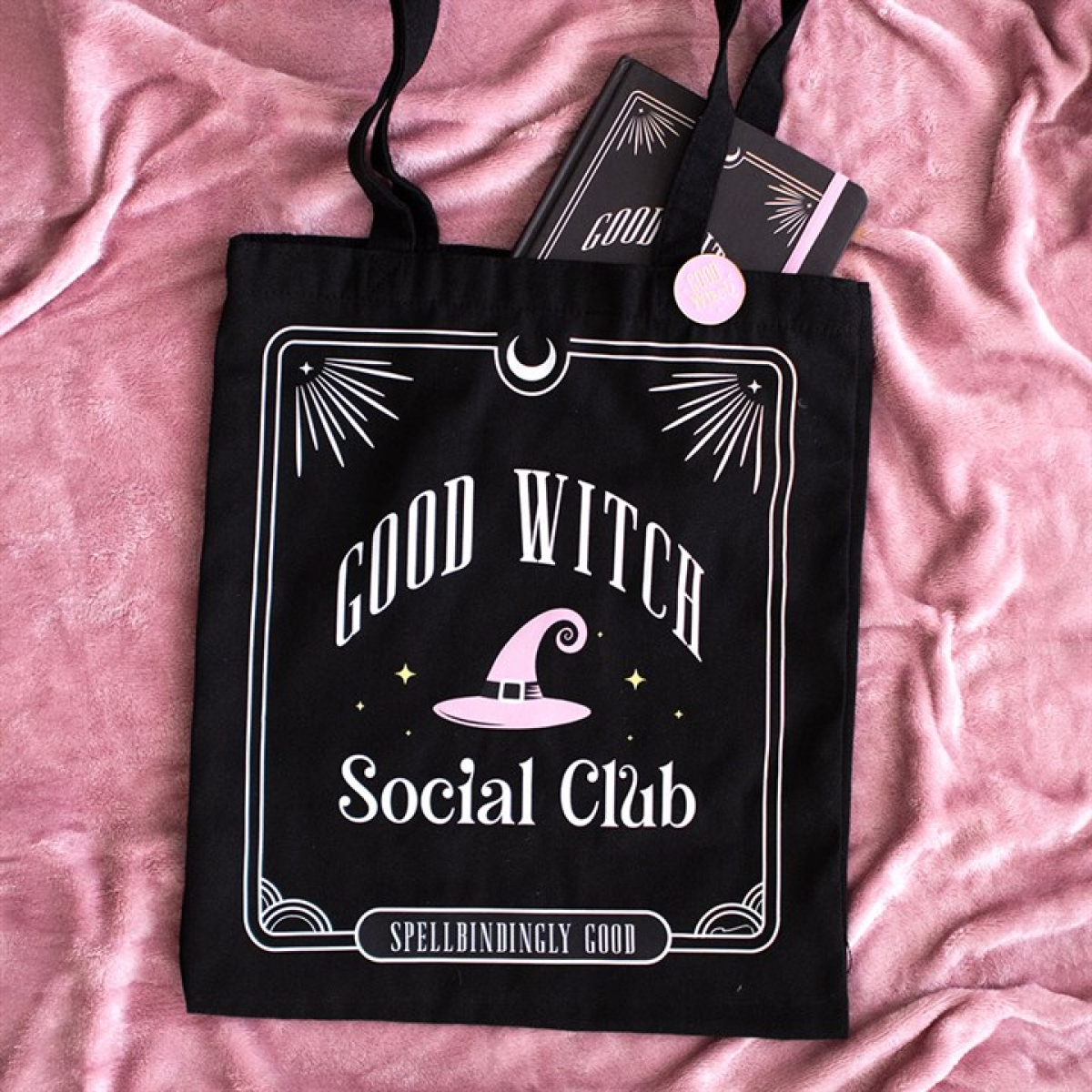 Good Witch Social Club Polycotton Tote Bag with Pin Badge 70cm