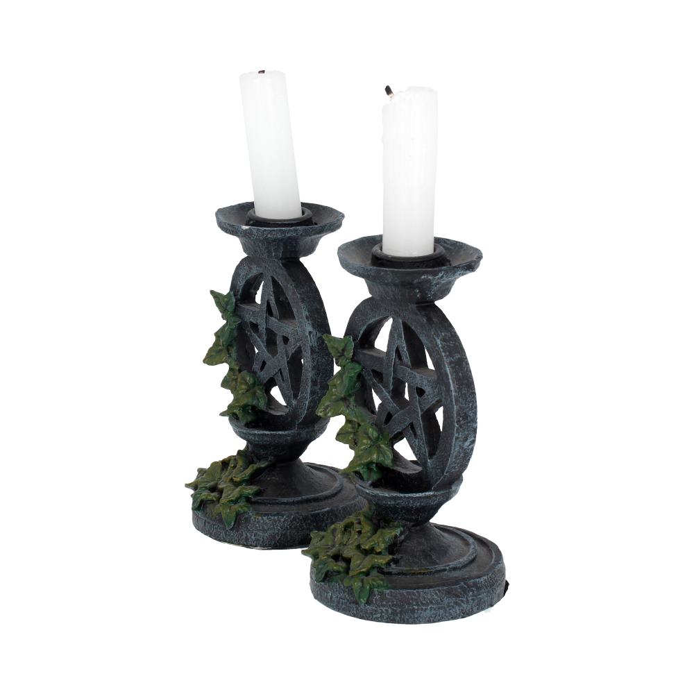 Aged Pentagram Candlesticks 13.4cm