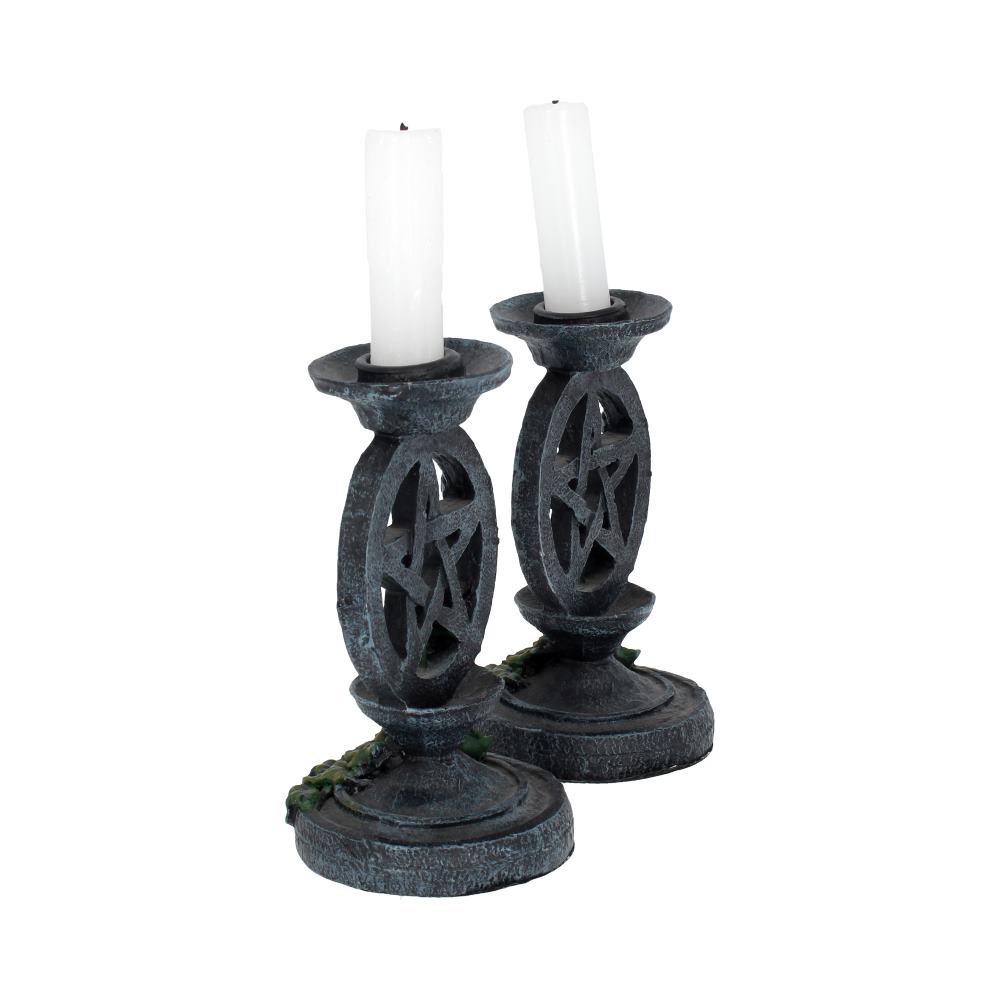 Aged Pentagram Candlesticks 13.4cm