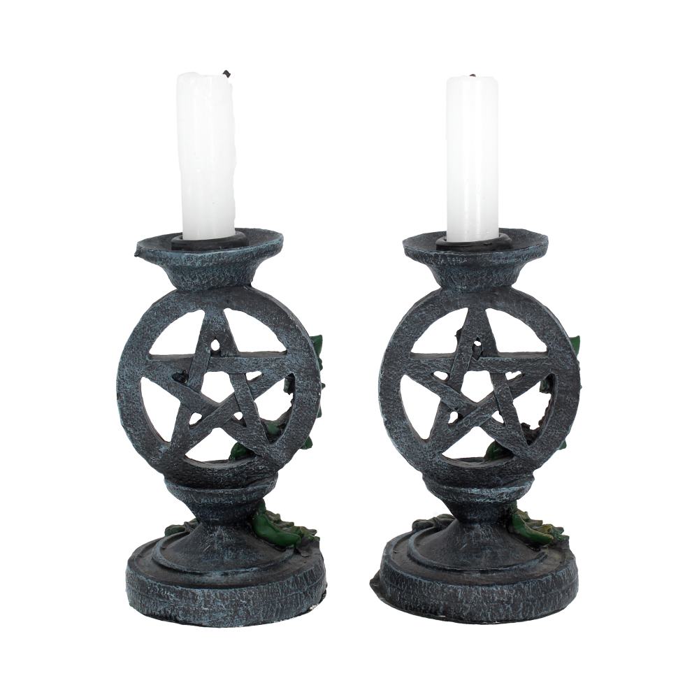 Aged Pentagram Candlesticks 13.4cm