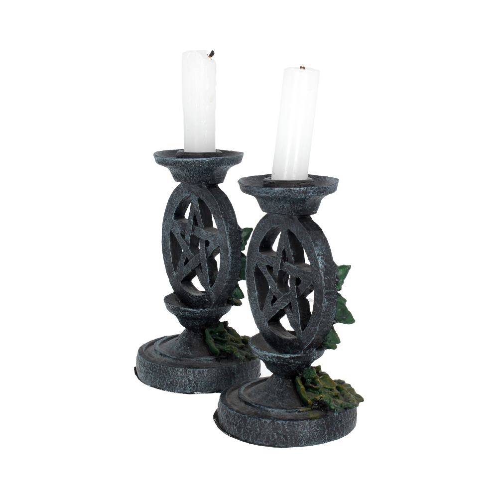 Aged Pentagram Candlesticks 13.4cm