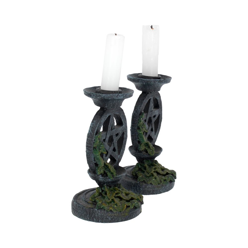 Aged Pentagram Candlesticks 13.4cm