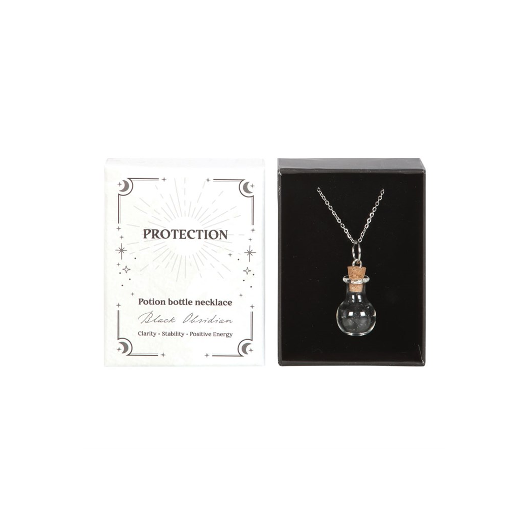 Protection Black Obsidian Crystal Chip Potion Bottle Necklace